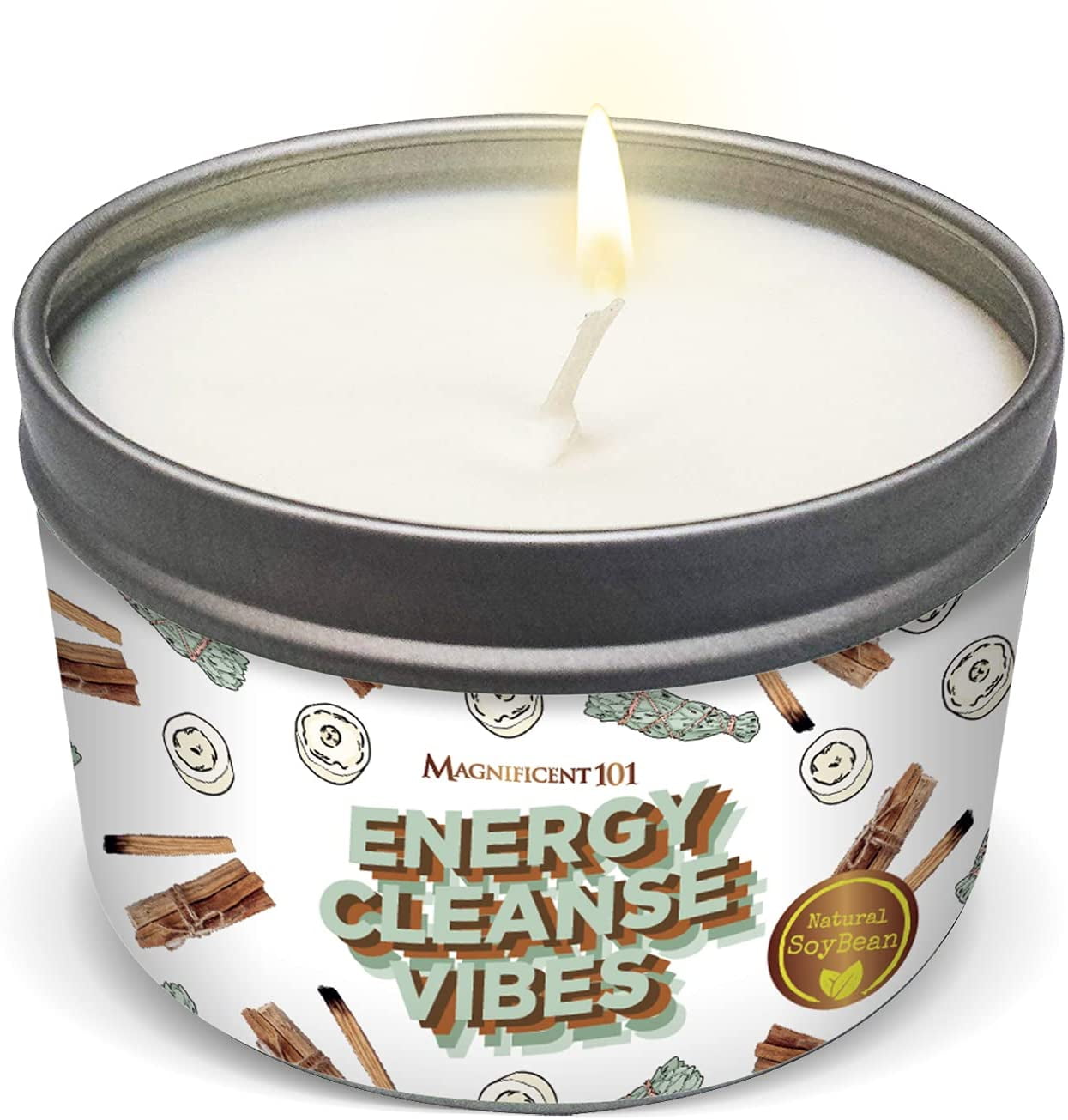Energy Cleanse White Sage Soy Wax Candle in Tin Holder