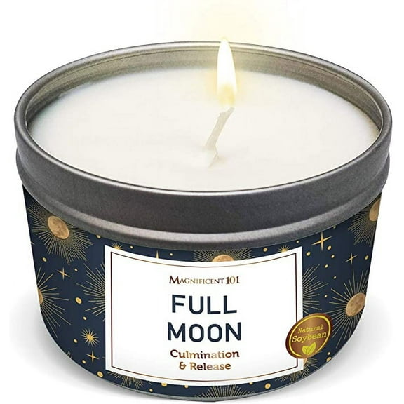 Magnificent 101 Long Lasting Full Moon Aromatherapy Candle With Sage, Frankincense, Sandalwood, Rose & Cedar | 6 Oz - 35 Hour Burn | All Natural Soy Wax Candle for Manifestation, Culmination & Release
