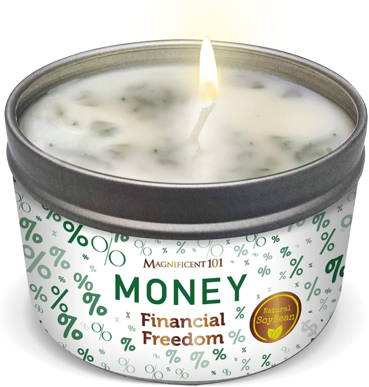 Magnificent 101 Long Lasting Money Aromatherapy Candle | 6 Oz - 35 Hour Burn | Made of Sage Scented Soy Wax Candle for House Energy Cleansing, Purification & Manifestation | Boost Your Cash Flow