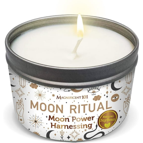 Magnificent 101 Long Lasting Moon Ritual Smudge Candle | 6 Oz - 35 Hour Burn | All Natural, Organic, Paraffin Free Soy Wax Candle for Energy Cleansing & Manifestation | Harness the Power of the Moon
