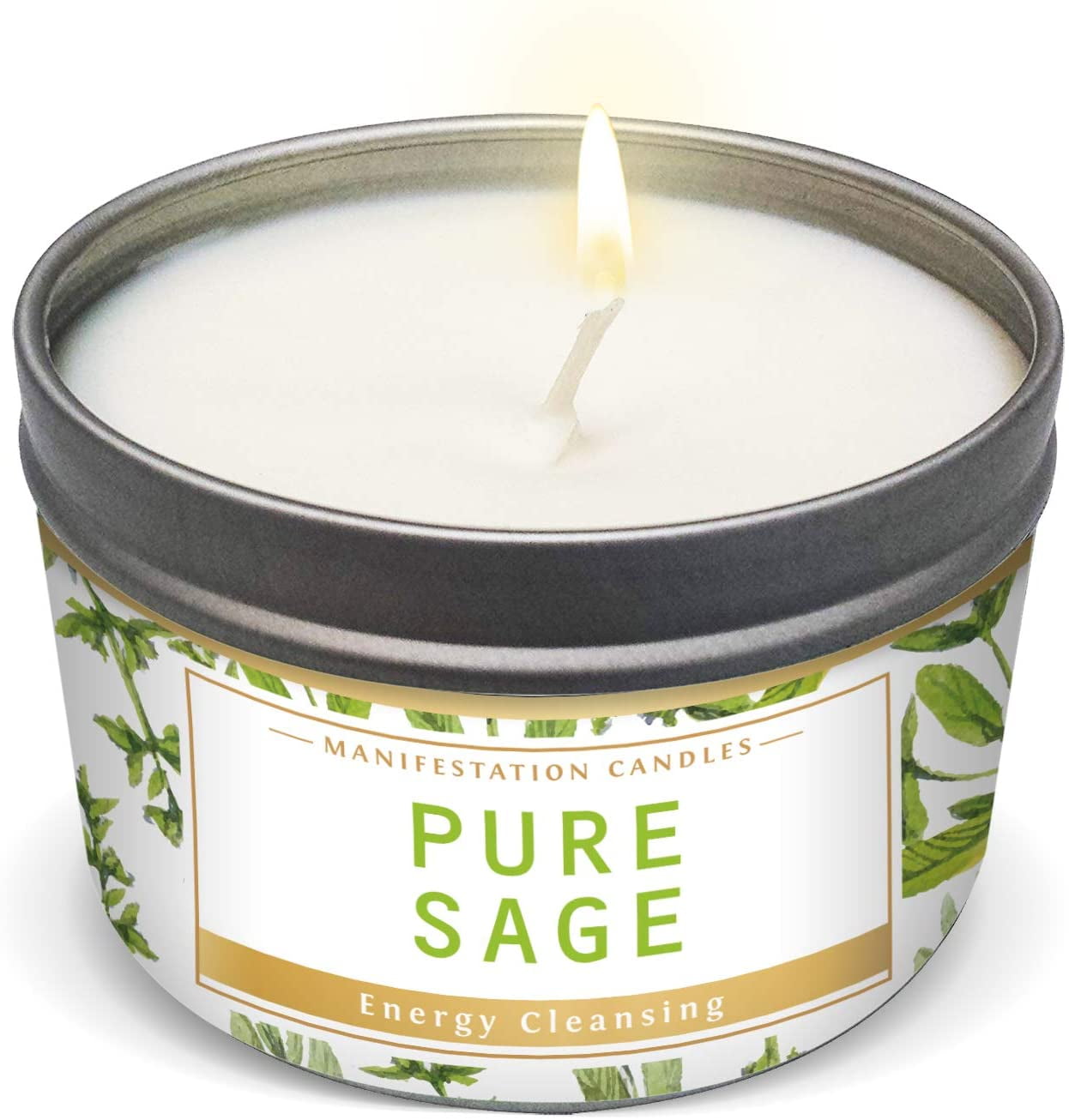 Magnificent 101 Long Lasting Pure Sage Scented Smudge Candle | 6 Oz - 35 Hour Burn | Paraffin Free Soy Wax Candle with Essential Oils for House Energy Cleansing & Manifestation