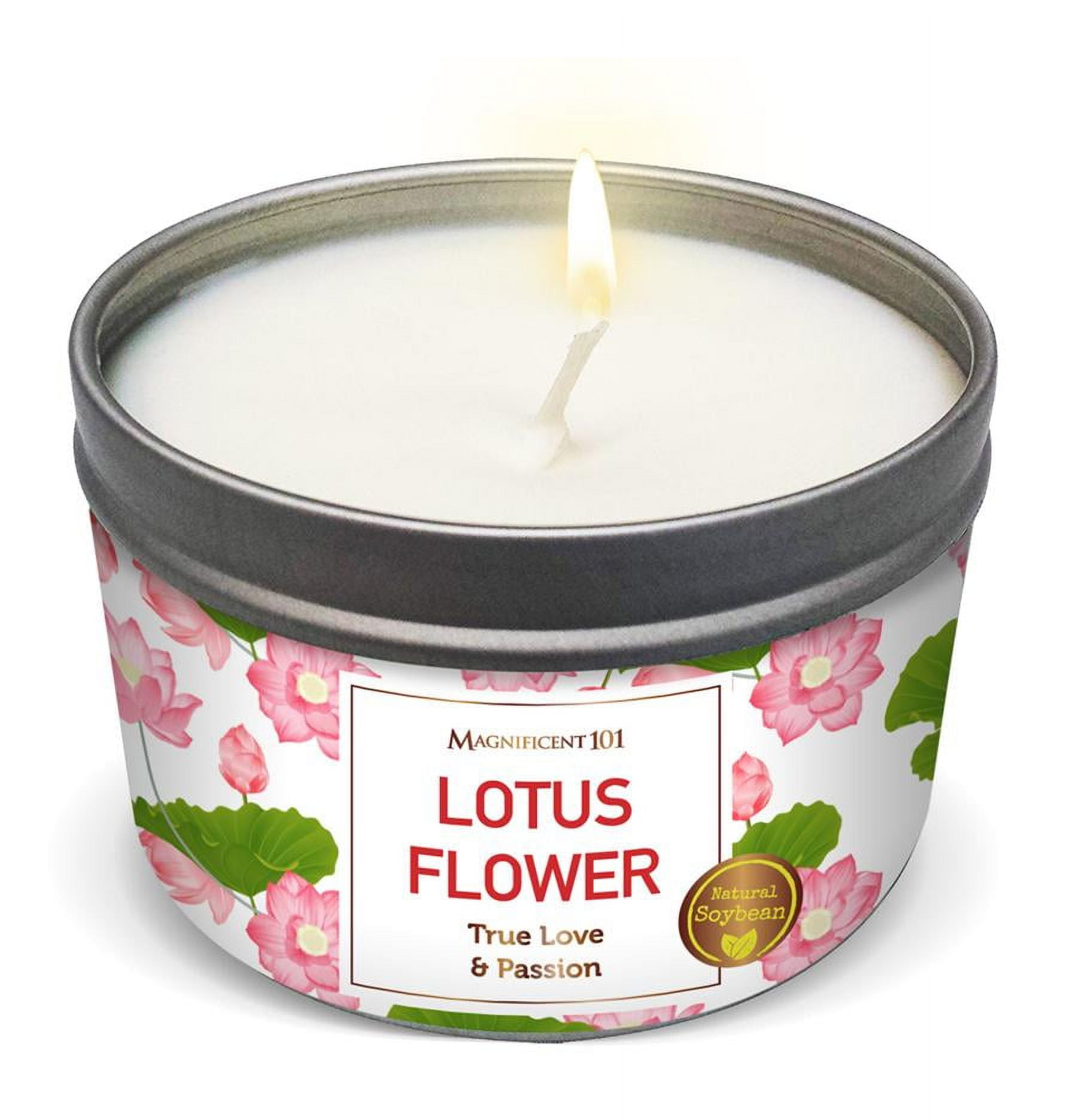 Magnificent 101 Lotus Flower Aromatherapy Candle 6 Oz 24 Hour Burn Soy Wax Tin Candle for