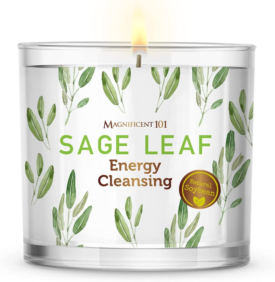 Magnificent 101 With Sage Leaf Large Glass Candle 14oz, Woody & Earthy