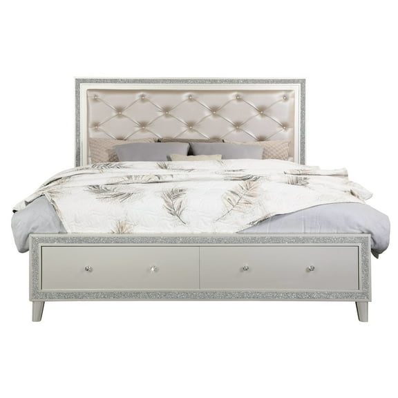 Magnificent Ck Bed With Led & Storages - Synthetic Leather, 79" Depth Stunning Champagne, Furniture