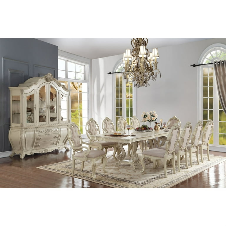 Magnificent Dining Table with Double Pedestal Antique White Walmart
