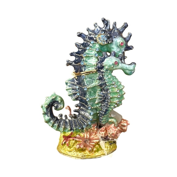 Magnificent Enameled Seahorse and Baby Keepsake Box Figure