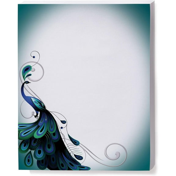 Magnificent Peacock Invite Special Event Theme Paper Stationery, Border Paper, Letterhead 8.5 x 11, 100 , Premium Writing Paper, Decorative Printer Paper