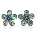 thumbnail image 1 of Magnificent Rainbow Abalone Shell Flower Clip On Earrings, 1 of 6