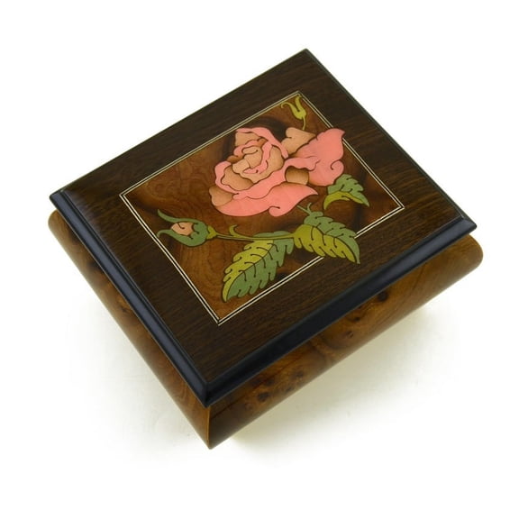 Magnificent Single Pink Rose Musical Box From Sorrento, Italy - Rainbow Connection