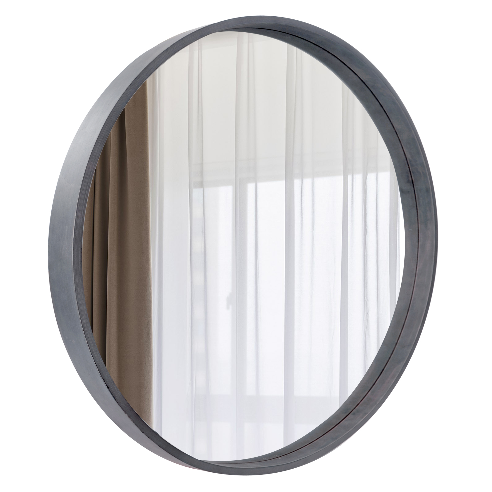 Magnifique 24" Round Mirror Wood Frame Circle Mirror, Wall Mirror for