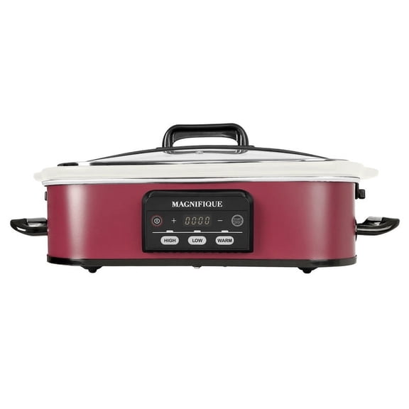 Magnifique 4 Quart Casserole Digital Slow Cooker, Premium Ceramic Bakeware for Oven,Red