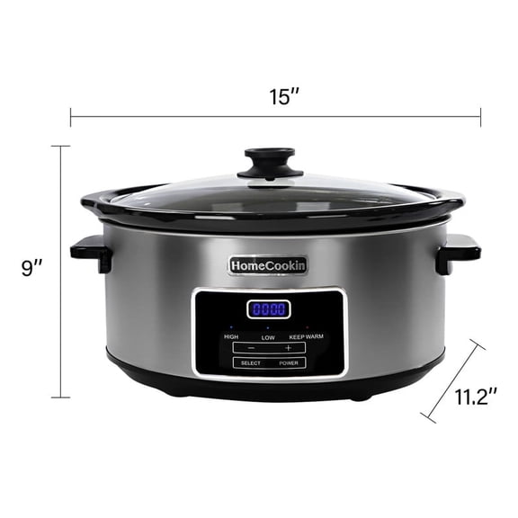 Magnifique Homecookin 6 Quart Programmable Slow Cooker, Kitchen Appliances Grey
