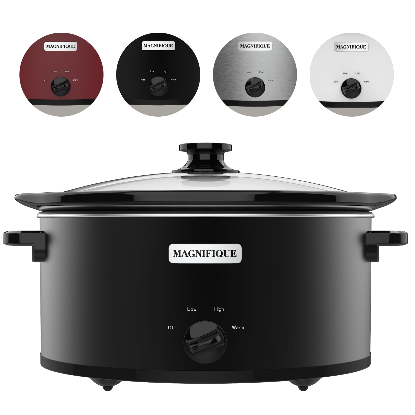 Magnifique 7qt Large Capacity Manual Slow Cooker Food Warmer with 3 Cooking Settings, Black