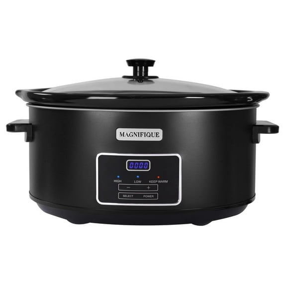 Magnifique 8 Quart Programmable Slow Cooker, Kitchen Appliances, Perfect Kitchen Small Appliance for Family Dinners, Black Stainless Steel