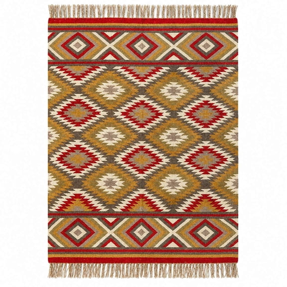The Magnifique 9' x 12' Handwoven Kilim Area Rug, Handmade Southwestern Tribal Geometric Flat Weave Rug with Fringe, Extra Large Boho Farmhouse Rug for Living Room & Bedroom