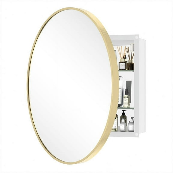 Magnifique Aluminum Medicine Cabinet with Round Mirror for Bathroom 24", Gold