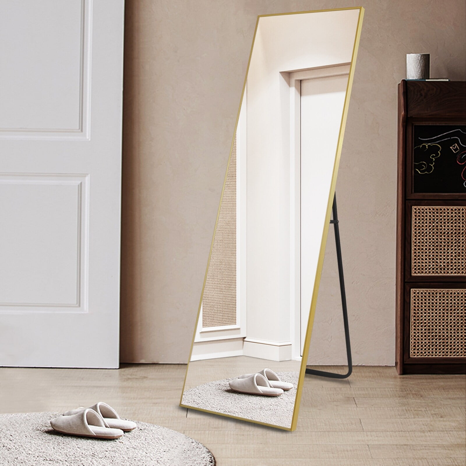 Gold Aluminum Full-Length Rectangular Floor Mirror