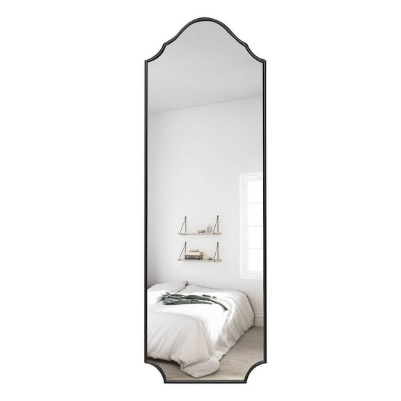 Magnifique Arched Full Length Mirror Wall Mounted, Black Metal Frame Floor Length Mirror for Bedroom, Living Room, 65"x22"