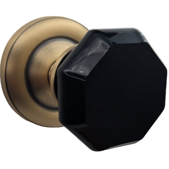 Magnifique Classic Door Set with Black Glass Octagon Knobs (Antique Brass Finish/Privacy Function)