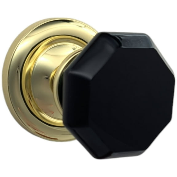 Magnifique Classic Door Set with Black Glass Octagon Knobs (Polished Brass Finish/Privacy Function)