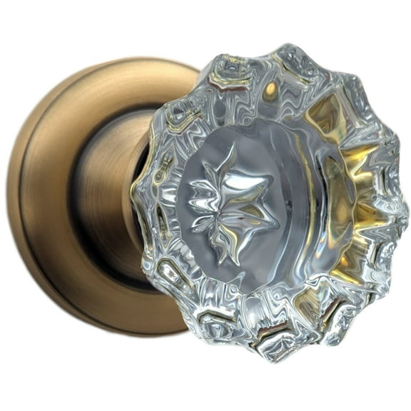 Magnifique Classic Door Set with Crystal Fluted Knobs (Antique Brass Finish/Passage Function)