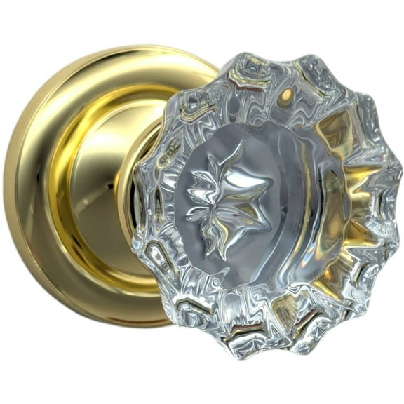 Magnifique Classic Door Set with Crystal Fluted Knobs (Polished Brass Finish/Double Dummy Function)