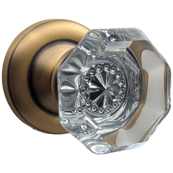 Magnifique Classic Door Set with Crystal Octagon Knobs (Antique Brass Finish/Passage Function)