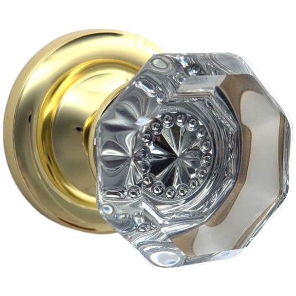 Magnifique Classic Door Set with Crystal Octagon Knobs (Polished Brass Finish/Passage Function)