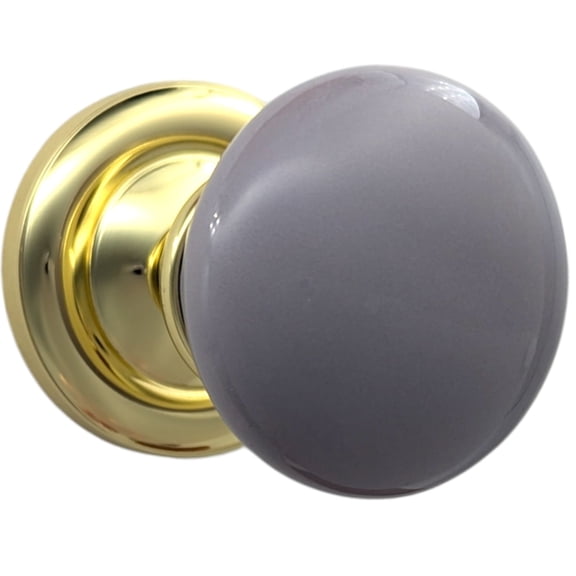 Magnifique Classic Door Set with Gray Porcelain Knobs (Polished Brass Finish/Double Dummy Function)