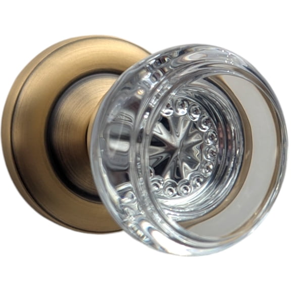 Magnifique Classic Door Set with Round Crystal Knobs (Antique Brass Finish/Double Dummy Function)