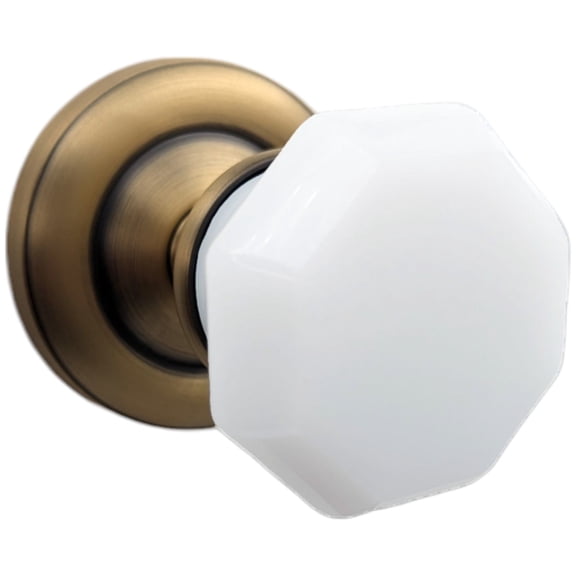 Magnifique Classic Door Set with White Milk Glass Octagon Knobs (Antique Brass Finish/Double Dummy Function)