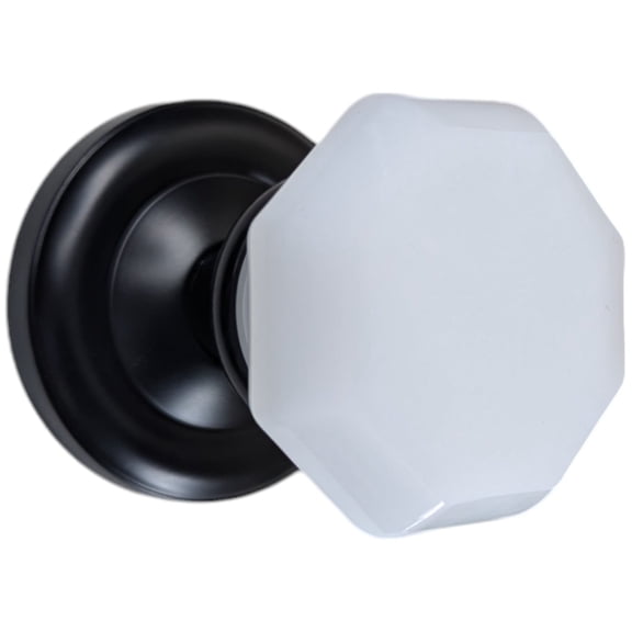 Magnifique Classic Door Set with White Milk Glass Octagon Knobs (Oil Rubbed Bronze Finish/Passage Function)