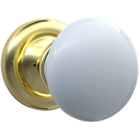 Magnifique Classic Door Set with White Porcelain Knobs (Polished Brass Finish/Passage Function)