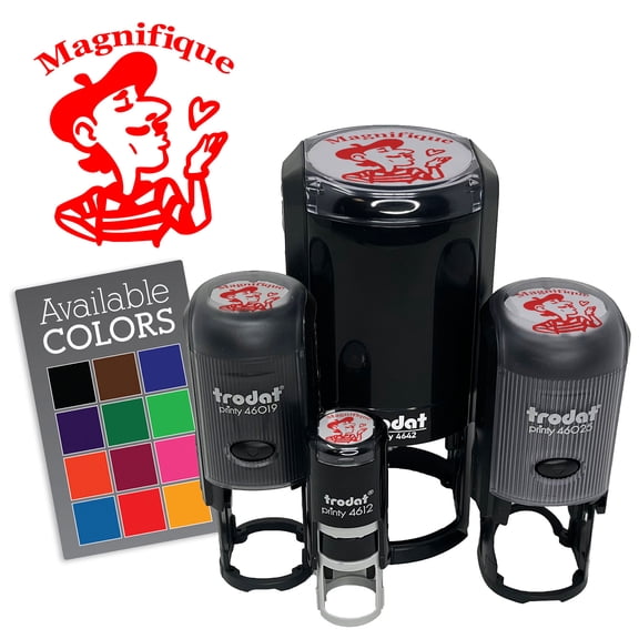 Magnifique French Compliment Language Beret Blowing Kiss Self-Inking Rubber Stamp for Stamping Ink Stamper Crafting Planners - 1/2 Inch Mini - Orange Ink