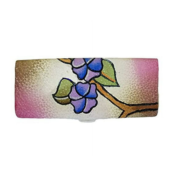 Magnifique Lipstick Case, Holder, Hand Painted Leather Top Grain Cowhide, Small Mirror, Assorted Colors (Purple With Flower)