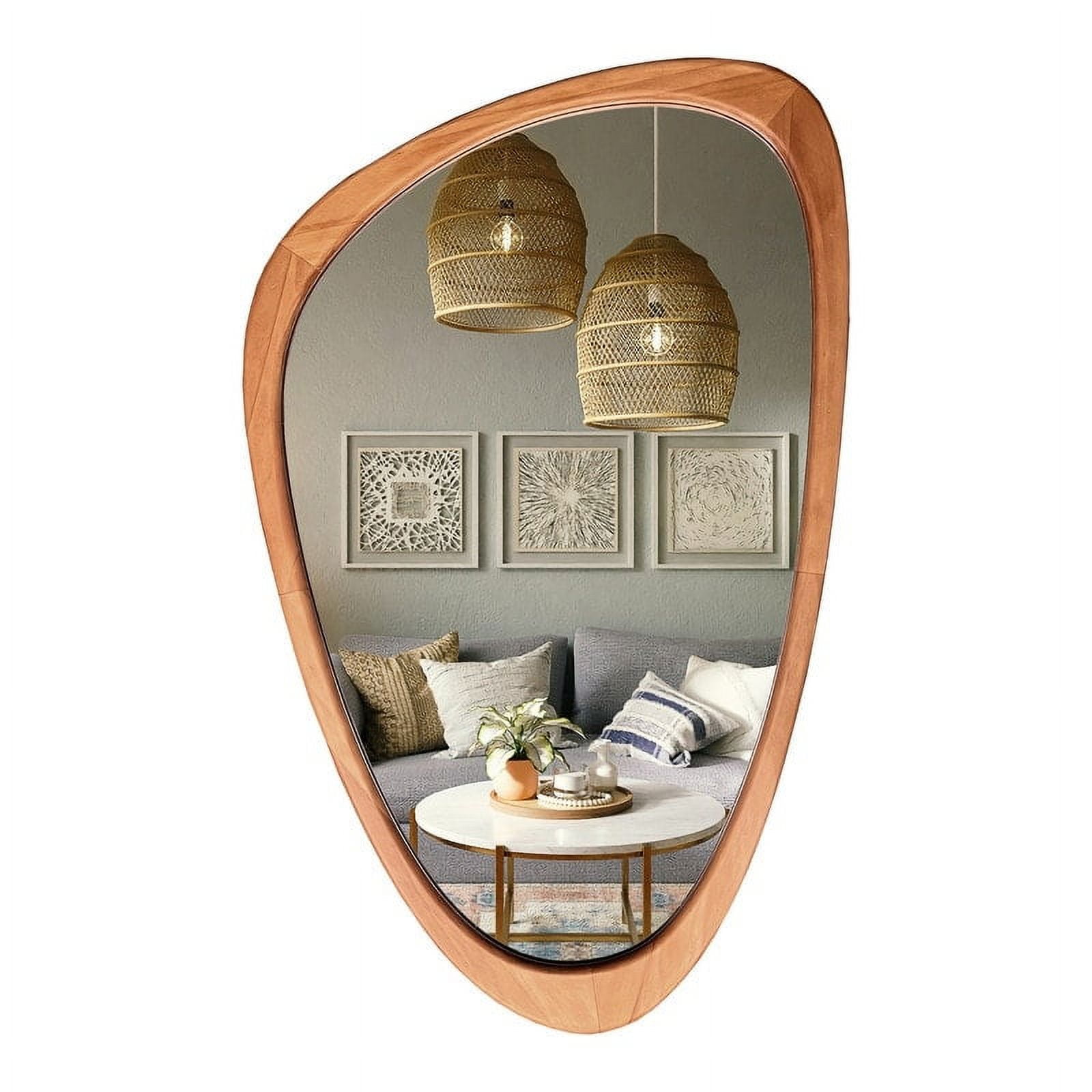 Magnifique Pine Wooden Frame Asymmetrical Wall Mirror 30.5" x 19"