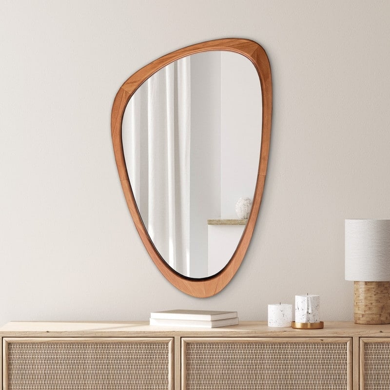 Magnifique Pine Wooden Frame Asymmetrical Wall Mirror 30.5" x 19"