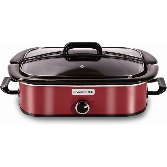 Magnifique 4-Quart Slow Cooker with Casserole Manual Warm Setting - Perfect Kitchen Small Appliance for Family Dinners, Dishwasher Safe Crock, Red