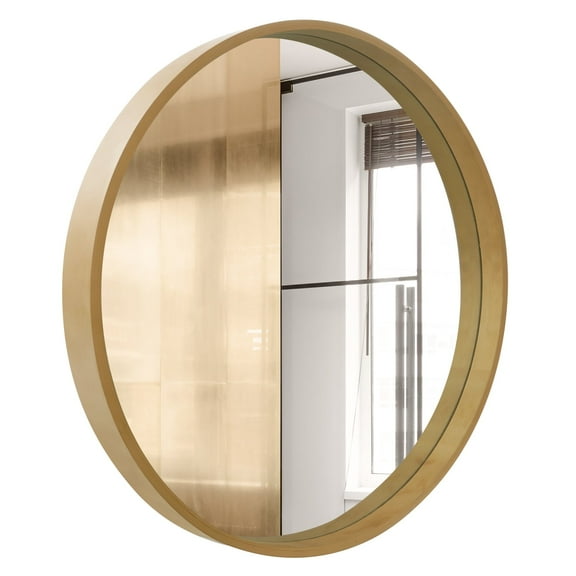 Magnifique Round Mirror for Bathroom with Wood Frame 24", Natural Wood