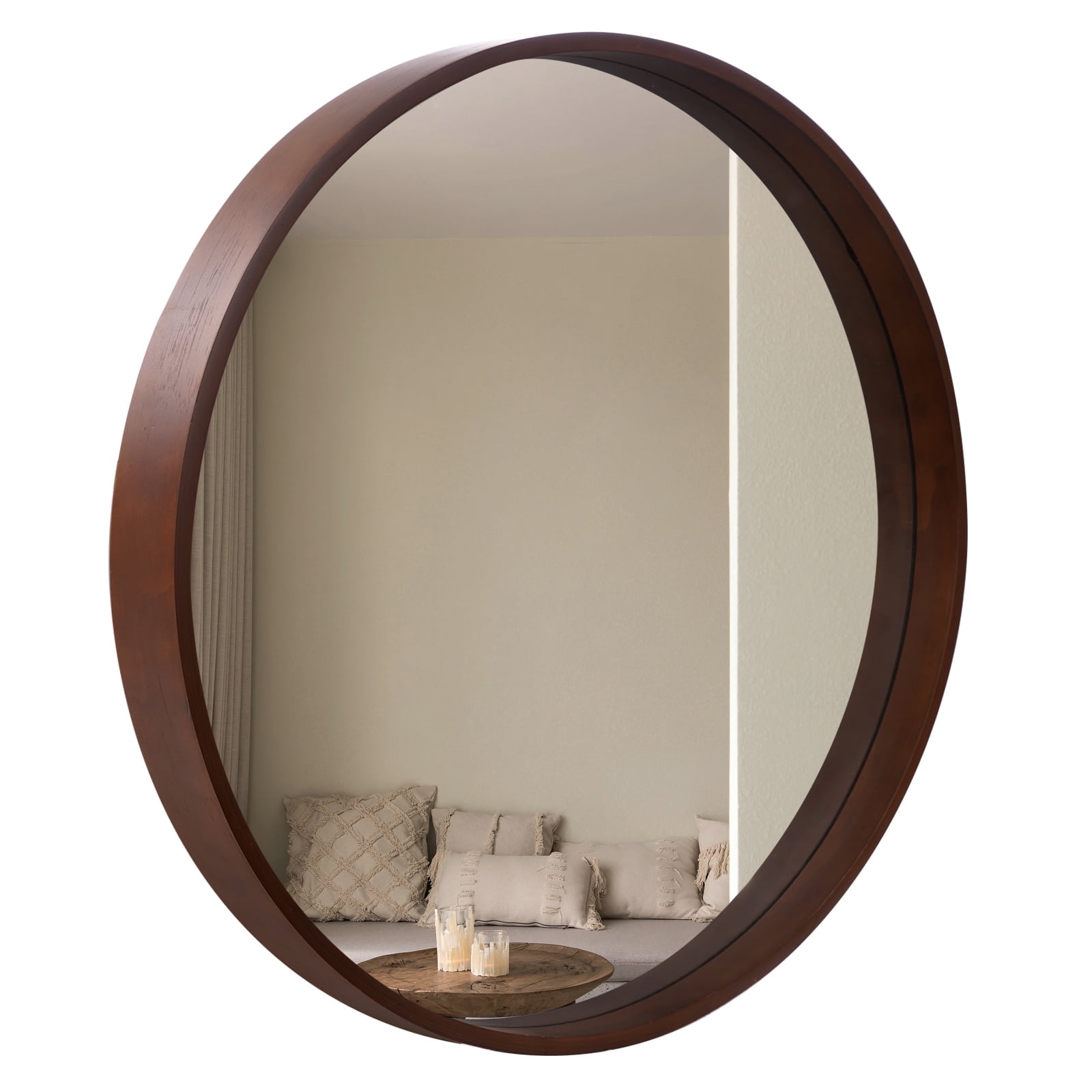 Magnifique Round Mirror for Bathroom with Wood Frame 32", Walnut ...