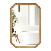 Magnifique Rounded Corner Arch Wall Mirror with Wood Frame for Bathroom 24" x 36", Natural Wood Color