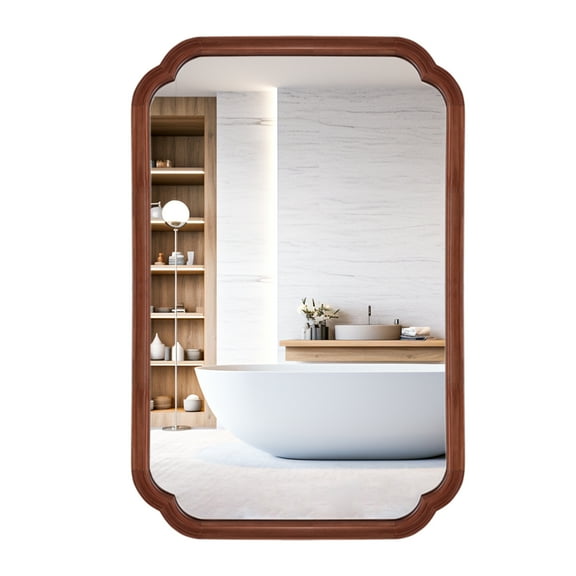 Magnifique Rounded Corner Arch Wall Mirror with Wood Frame for Bathroom 24" x 36", Walnut