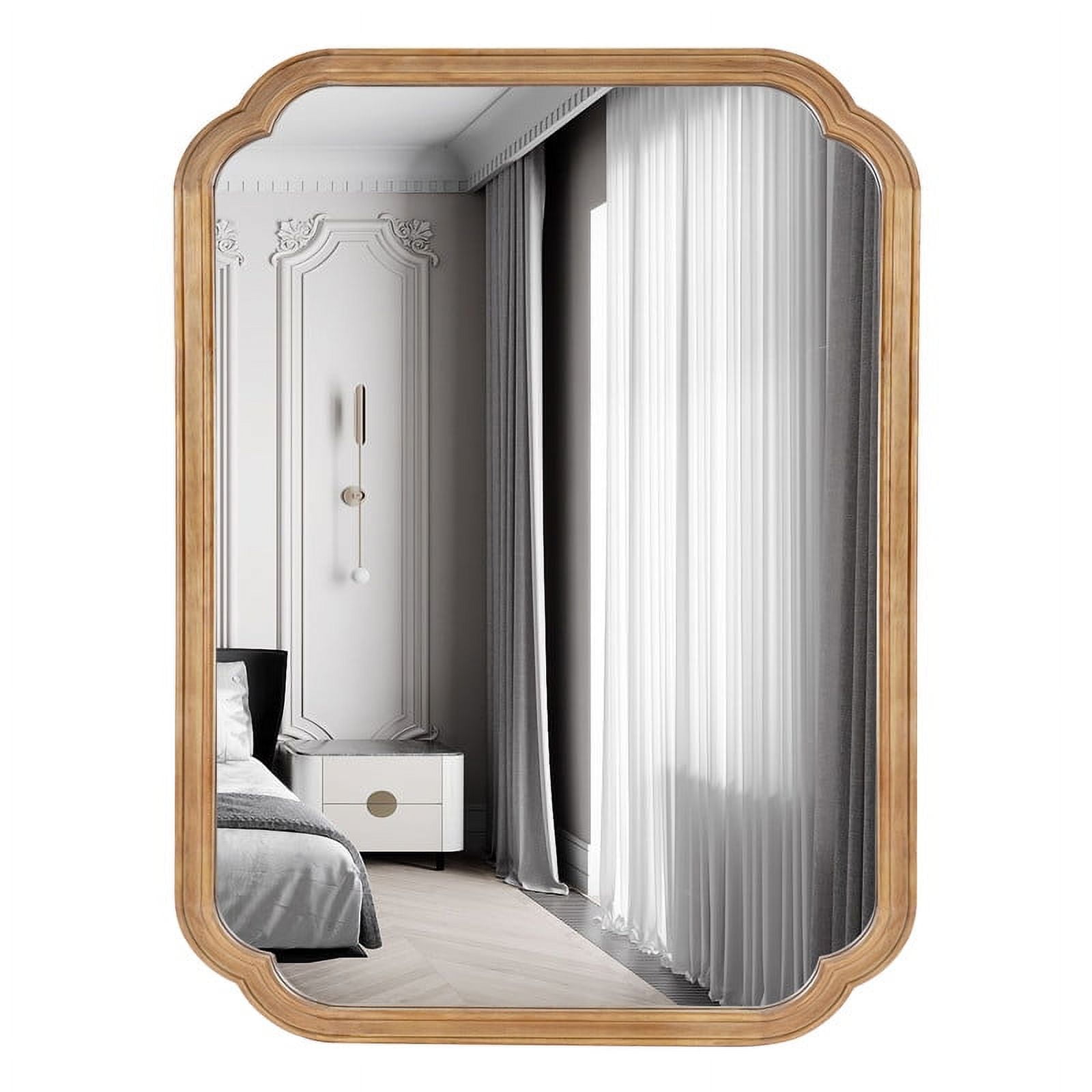 Magnifique Rounded Corner Arch Wall Mirror with Wood Frame for Bathroom