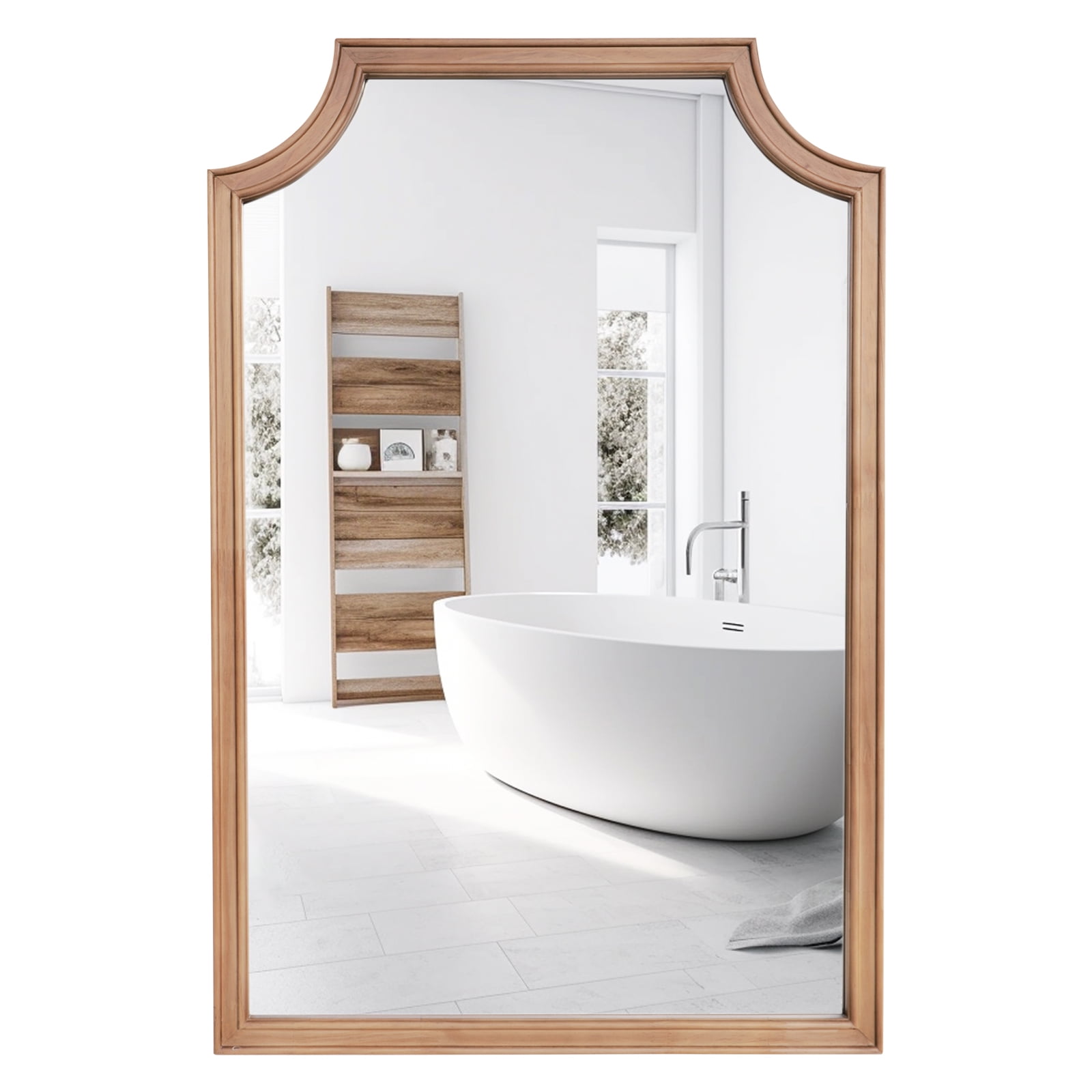 Natural Wood Scallop Top Rectangular Wall Mirror 24" x 36"