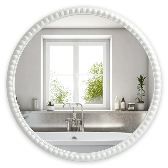 Magnifique Wall Decor Mirror Beaded Framed Round Mirror Circle Mirror for Home Decoration Bathroom 30inch, White