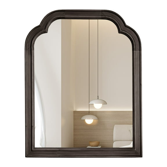 Magnifique Wall Mirror Farmhouse Rounded Corner Arch Wood Frame for Bathroom 16" x 20", Black
