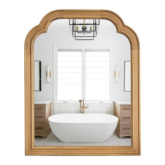Magnifique Wall Mirror Farmhouse Rounded Corner Arch Wood Frame for Bathroom 16" x 20", Natural Wood Color