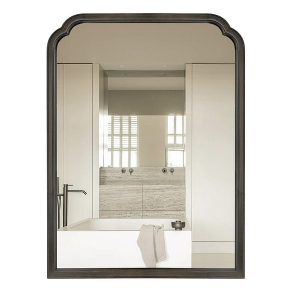 Magnifique Wall Mirror Farmhouse Rounded Corner Arch Wood Frame for Bathroom 30" x 40", Black