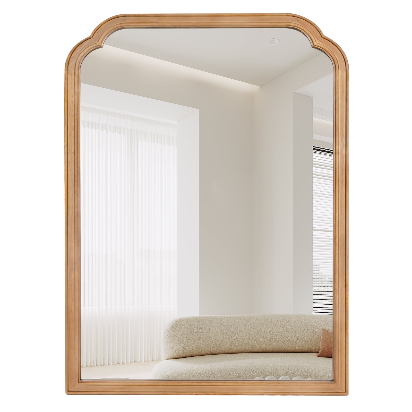 Magnifique Wall Mirror Farmhouse Rounded Corner Arch Wood Frame for Bathroom 30" x 40", Natural Wood Color