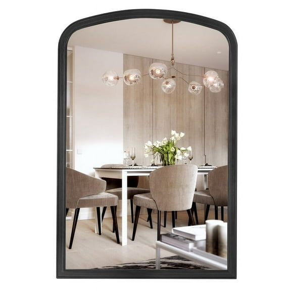 Magnifique Wooden Frame Arched Wall Mirror Wood Mirror for Bathroom 20" x 30",Black